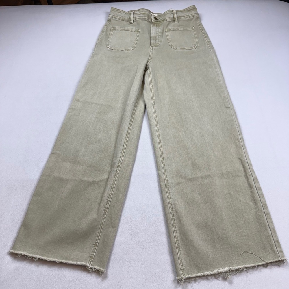 OAT New York Womens Wide Leg High Rise Raw Hem Utility Pants Sage Green 12/31